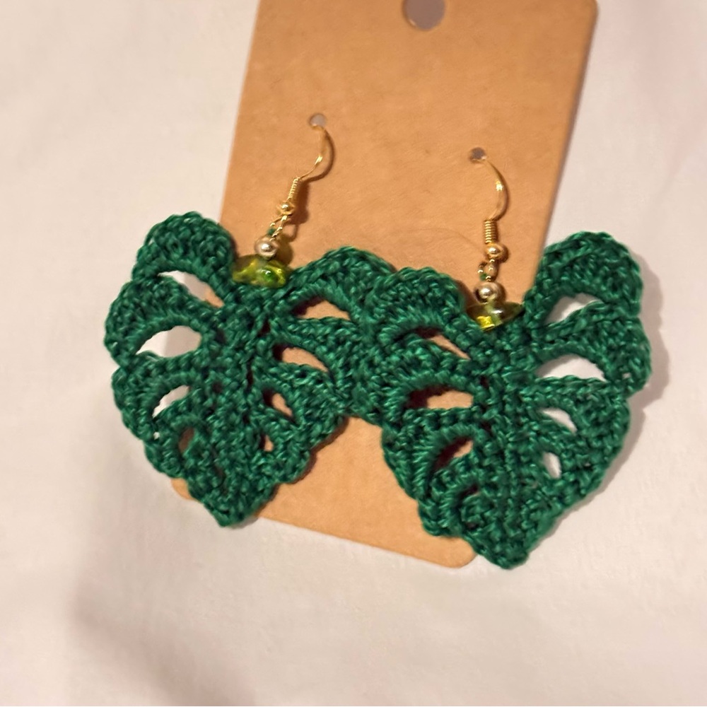 Handcrafted Green Leaf Earrings